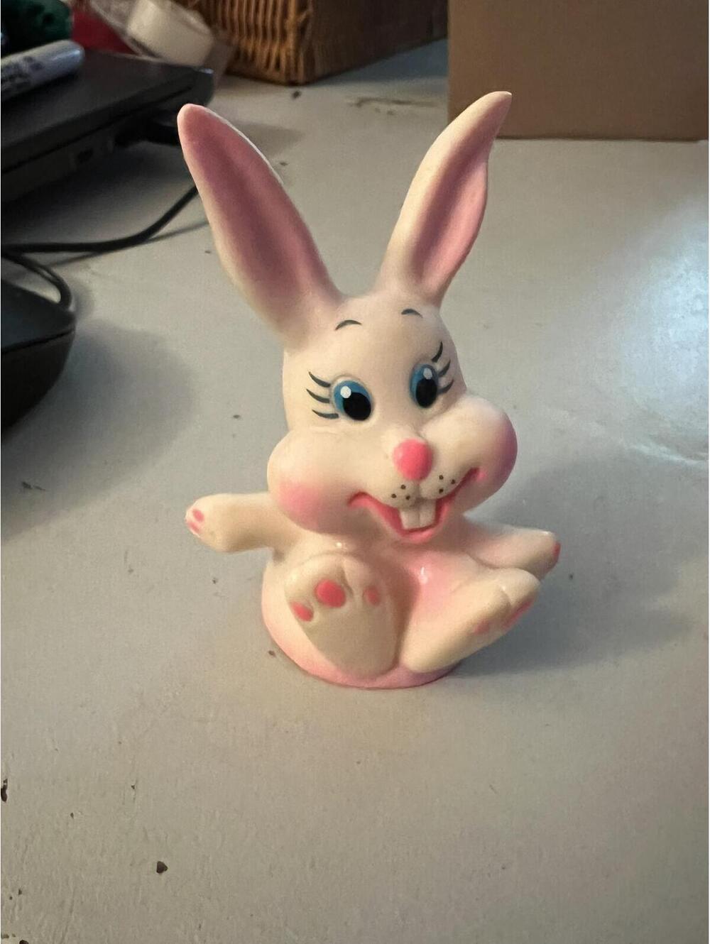Vintage Cute Bunny Figurine Rubber Squeaky Toy